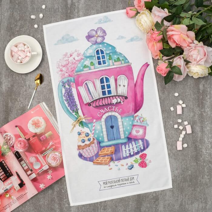 Полотенце кухонное ЭТЕЛЬ СЧАСТЬЕ саржа 40x73 100%хлопок белый розовый_Каталог-v2_MIRTECK