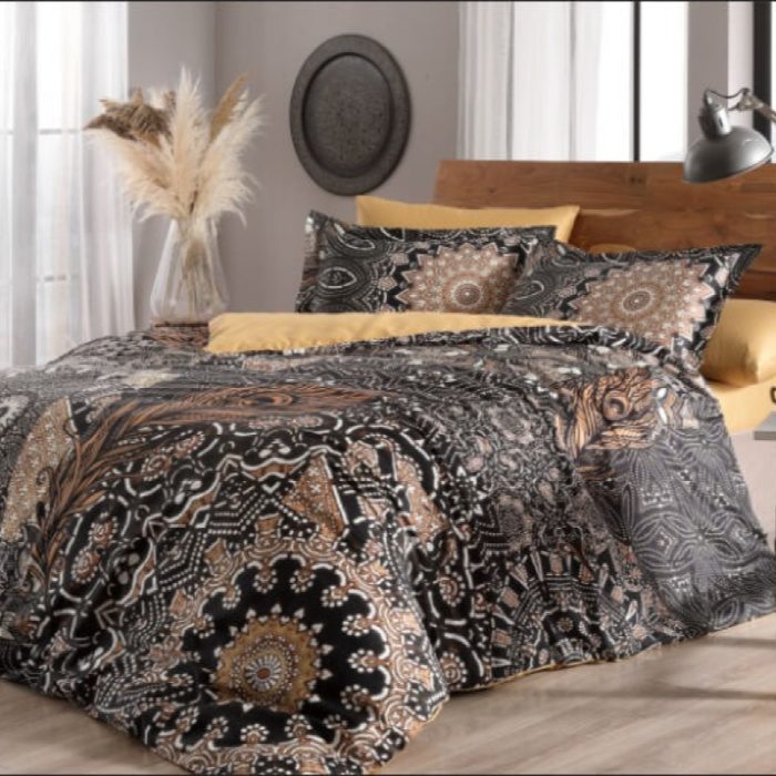 Постельное белье ЕВРО TAC SATEN COLORFUL NELLE 200х220-1шт 240х260-1шт 50х70-4шт 100%хлопок кофейный_MIRTECK