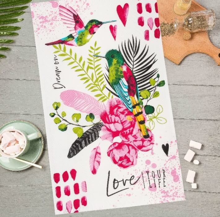 Полотенце кухонное ДОЛЯНА СЧАСТЛИВЫЕ ПТИЧКИ рогожка 35x60 100%хлопок розовый_Каталог-v2_MIRTECK