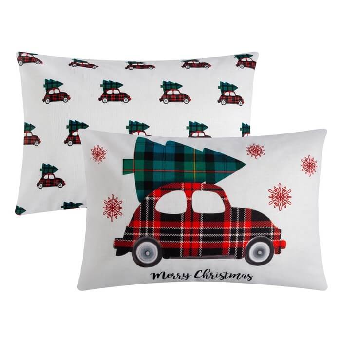 Чехол для подушки МАШИНА С ЕЛКОЙ 50х70 100%хлопок белый красный_Каталог-v2_MIRTECK