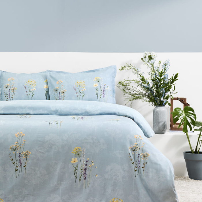 Постельное белье ЕВРО TAC ORGANIK SATEN LILLIAN 200х220-1шт 240х260-1шт 50х70-2шт 100%хлопок синий_MIRTECK