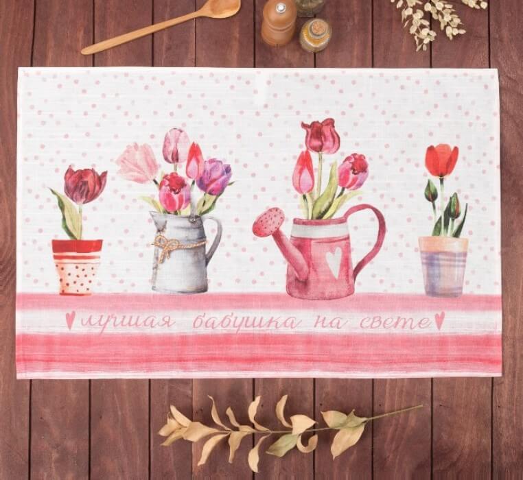 Полотенце кухонное ЭТЕЛЬ ЛЮБИМАЯ БАБУШКА репс 40*67 100%хлопок белый розовый_Каталог-v2_MIRTECK