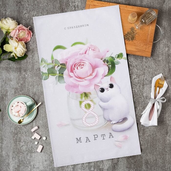 Полотенце кухонное ЭТЕЛЬ КОТИКИ саржа 40x73 100%хлопок белый_Каталог-v2_MIRTECK