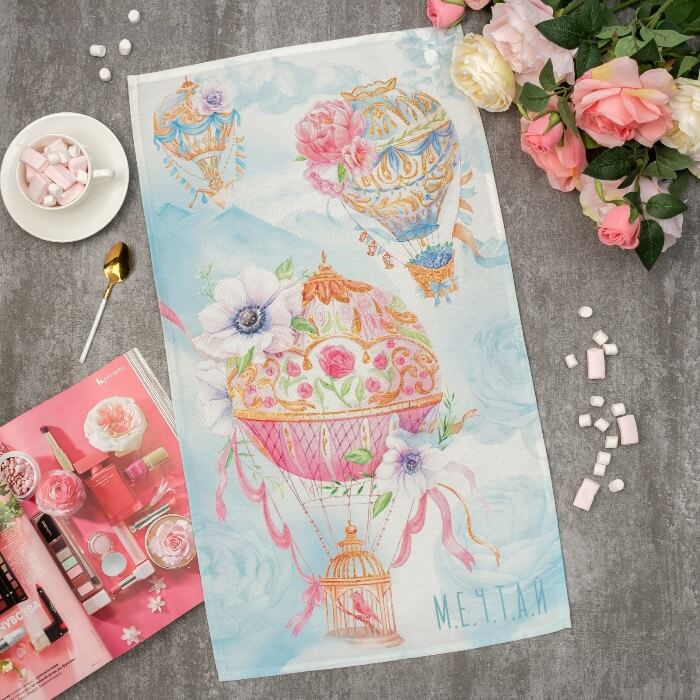 Полотенце кухонное ЭТЕЛЬ МЕЧТАЙ саржа 40x73 100%хлопок голубой розовый_Каталог-v2_MIRTECK