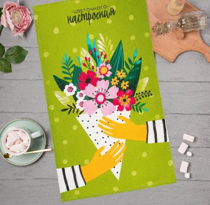 Полотенце кухонное ДОЛЯНА ЦВЕТОЧНОГО НАСТРОЕНИЯ рогожка 35x60 100%хлопок зеленый_Каталог-v2_MIRTECK