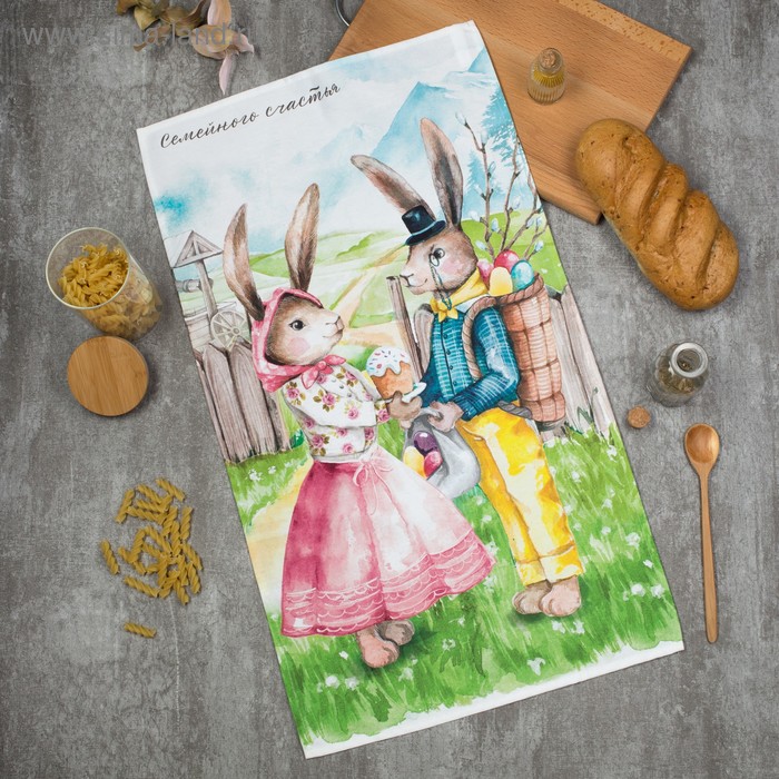 Полотенце кухонное ЭТЕЛЬ СЕМЕЙНОГО СЧАСТЬЯ саржа 40x73 100%хлопок зеленый_Каталог-v2_MIRTECK