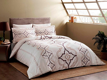 Постельное белье семейное TAC SATEN DELUX GINZA 160х220-2шт 240х260-1шт 50х70-4шт 100%хлопок фиолето_MIRTECK