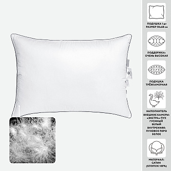 Подушка МИРТЕК SIBERIAN WHITE  Capsula PLUS 50х68 100%белое пуховое перо/100%пух-экстра белый 100%хл_MIRTECK